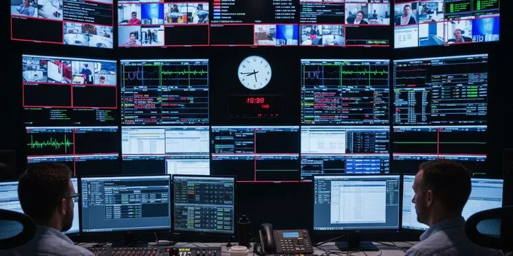 Buttons ile yönetilen bir yayın galerisi monitör duvarı